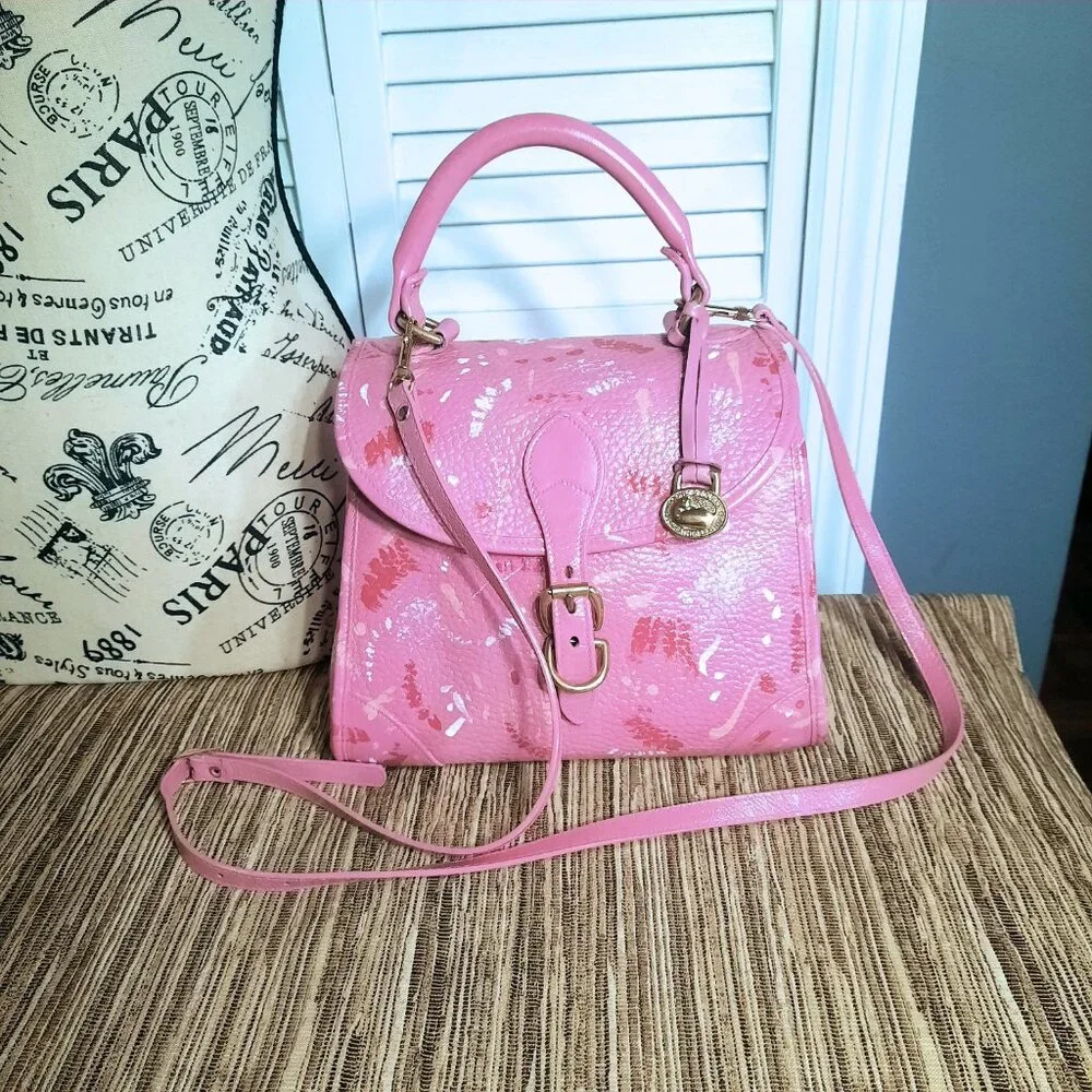 Dooney & Bourke Pink Carpet Bag Hand Painted Dooney Handbag Crossbody Vintage - Picture 7 of 16